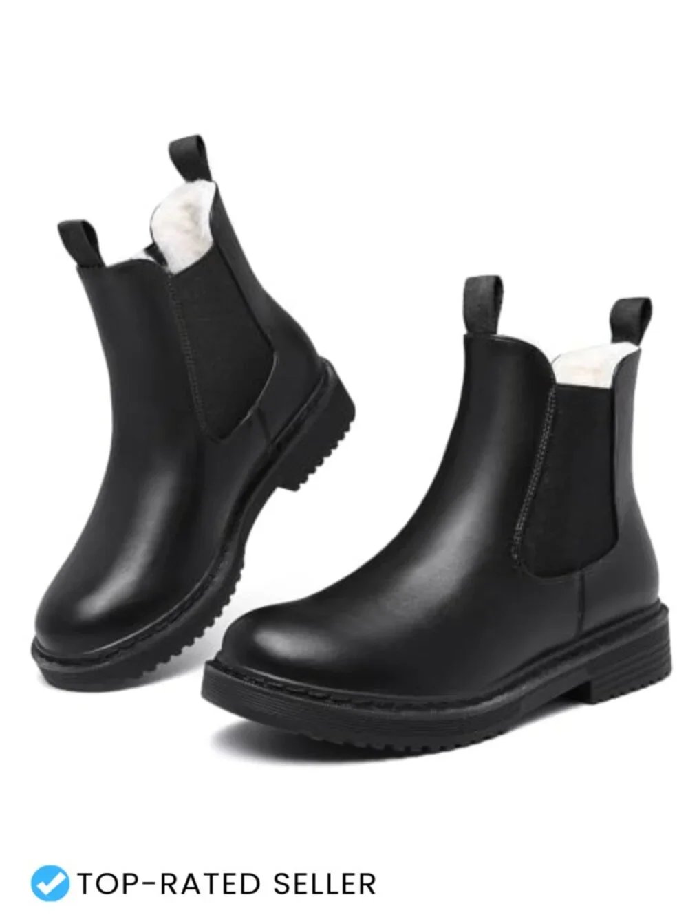 Women's Winter Chelsea Boots Faux Fur Lined Chunky Lug Ankle Booties